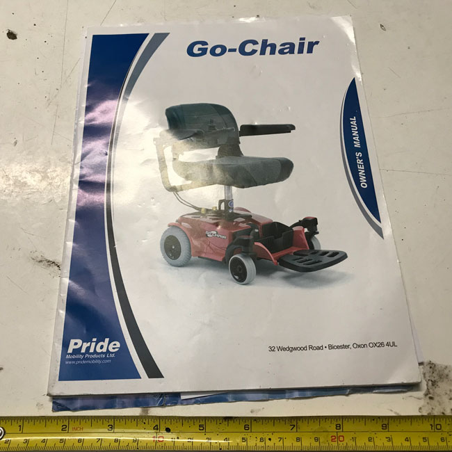 Used Owners Manual For A Pride Go Chair Powerchair S970 Wheelie
